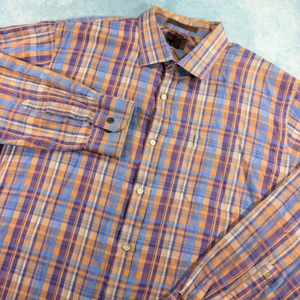 Born Button Down Shirt Mens XXL Orange Purple Plaid Fair Long Sleeve Cotton